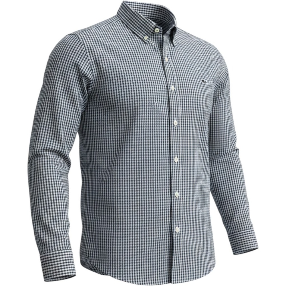 Vineyard Vines Shirt Mens Large Blue Gingham Performance Slim Fit Tucker